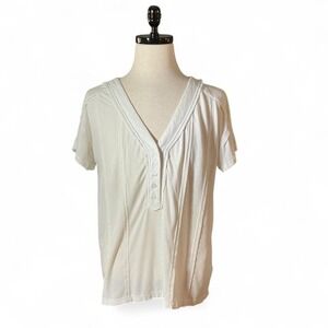 POL Short Sleeve V Neck Button Up Henley Tee Shirt White Ribbed Size Small